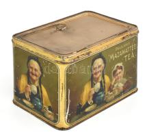 Delicious Mazawattee Tea fémdoboz, kopással, 22x14x14 cm