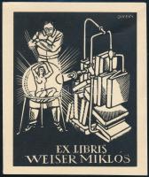 Divéky József (1887-1951): Ex libris Weiser Miklós (erotikus könyvjegy). Linómetszet, papír, jelzett...