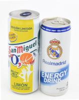 2 db speciális kiadású sport ital: Real Madrid Energy Drink + San Miguel FIFA Basketball World Cup 2014, bontatlanok