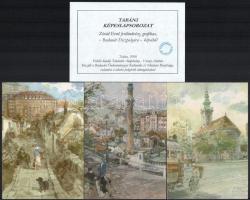 Tabáni képeslapsorozat Zórád Ernő festőművész, grafikus képeiből, 11 db színes reprodukció (egy hiányzik). Bp., 2000, Tabánért Alapítávány, 10,5x15 cm