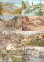 Tabáni képeslapsorozat Zórád Ernő festőművész, grafikus képeiből, 11 db színes reprodukció (egy hián...