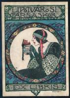 Faragó Géza (1877-1928): Ex libris Lipótvárosi Társaskör, 1913 (szecessziós kisgrafika). Klisé, papír, jelzett a klisén, 9x6 cm