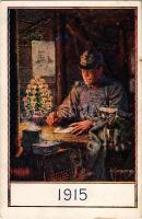 Weihnachten 1915 / Első világháborús osztrák-magyar katonai karácsonyi üdvözlet / WWI Austro-Hungarian K.u.K. military art postcard with Christmas greeting, Franz Joseph I of Austria portrait s: F. Kuderna + "K.u.K. 1/23 Feldbaon" (fl)