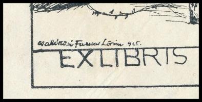 Csallóközi Farkas Lőrinc (1898-1966): Ex libris Berkes, 1925. Klisé, papír, jelzett a klisén. 6,5×5 ...