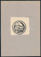 Fery Antal (1908-1994): Ex libris dr. Ladislaus Perlikovits (Liszt Ferenc arcképével). Klisé, papír, jelzett a klisén. Hátoldalán Fery Antal bélyegzőjével. Teteje kartonra kasírozva. d: 4 cm.