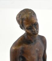 Martsa István (1912-1978): Férfi akt. Bronz, mészkő z talapzaton. Jelzés nélkül. 23 cm 