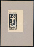 Fery Antal (1908-1994): Ex libris dr. Ladislaus Perlikovits (erotikus könyvjegy). Klisé, papír, jelzett a klisén. Teteje kartonra kasírozva. 6x2,5 cm.