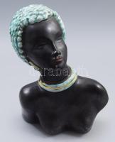 Art deco fekete néger nő félakt. Mázas kerámia, jelzés nélkül, apró mázhibával 24 cm
