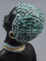 Art deco fekete néger nő félakt. Mázas kerámia, jelzés nélkül, apró mázhibával 24 cm