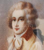 Miniatúra, csonra festett, XIX. sz. Csont keretben, keret sérült. Külső méret 12x24 cm