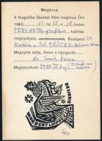 Fery Antal (1908-1994): Ex libris Norbert Lippoczy. Fametszet, papír, jelzett. Fery Antal 80. születésnapja alkalmából rendezett, postázott KBK kiállítási meghívón, 5,5x5 cm.