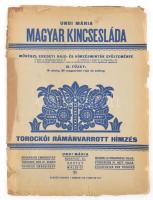 Undi Mária: Magyar Kincsesláda. IV. füzet: Toroczkói rámavarrott hímzés. Művészi, eredeti rajz- és hímzésminták gyűjteménye. Bp., én., Szerzői, 4 sztl. lev. + 11 t. Kiadói papírmappa, sérült, javított borítóval.