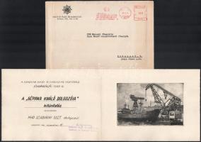 Jelzés nélkül: Hajógyár. Rézkatc, papír, Ganz Magyar Hajó- és Darugyár oklevelén, 1966, eredeti post...