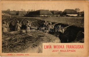 Bitwa o rosyjska wies. Lwía wódka Francuska jest najlepsza / WWI Austro-Hungarian K.u.K. military, battle for a Russian village, Polish vodka advertisement (kis szakadás / small tear)