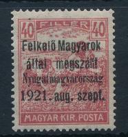 Nyugat-Magyarország I. 1921 Arató 40f próbanyomat Bodor vizsgálójellel