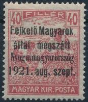 Nyugat-Magyarország I. 1921 Arató 40f próbanyomat Bodor vizsgálójellel