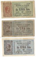 Olaszország 1893. 1L + 1914. 1L (2x) T:F-VG, szakadások Italy 1893. 1 Lira + 1914. 1 Lira (2x) C:F-VG, tears Krause P#34, P#36