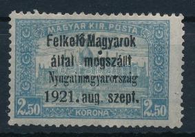 Nyugat-Magyarország I. 1921 Parlament 2,50K hármaslyukasztással, Bodor vizsgálójellel (45.000)