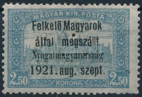 Nyugat-Magyarország I. 1921 Parlament 2,50K hármaslyukasztással, Bodor vizsgálójellel (45.000)