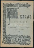 1908 Bp., A Szakács folyóirat I. évfolyamának 2. száma, törésnyommal, hiányos hátlap, 11p