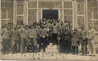 Osztrák-magyar katonák csoportja, hátoldalon nevek / WWI Austro-Hungarian K.u.K. military, group of soldiers, backside with names. Hegedüs fényképész (Liptószentmiklós, Liptovsky Mikulás) photo (EK)