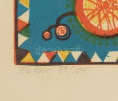 Molnár Gabriella (1940-): Bohóc. Linómetszet, papír, jelzett sorszáozott 88/100 Üvegezett keretben 3...