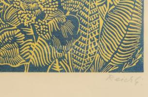 Reich Gábor (1951-): Pillangók.Linómetszet, papír. Jelzett. Üvegezett keretben 22x31 cm