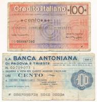 Olaszország 1976. 100L "Credito Italiano" + 100L "Banca Antoniana" csekk - szükségpénz T:VG Italy 1976. 100 Lira "Credito Italiano" + 100 Lira "Banca Antoniana" cheque - necessary money (notgeld) C:VG Krause P#1263a, P#G1327