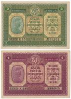 Olaszország / Velence / Osztrák-magyar megszállás 1918. 1L + 2L T:XF, sarokhajlás Italy / Venice / Austro-hungarian occupation 1918. 1 Lira + 2 Lire C:XF, folded corner Krause P#M4, P#M5