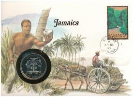 Jamaika 1982. 1$ Cu-Ni "1982 - Labdarúgó Világbajnokság" forgalomba nem került emlékkiadás felbélyegzett borítékban, bélyegzéssel T:UNC Jamaica 1982. 1 Dollar Cu-Ni "World Championship of Football" non-circulating commemorative coin in envelope with stamp, cancellation C:UNC Krause KM#96