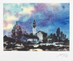 Balázs György (1927-2015): Fények az égen, 1996. Akvarell, papír, jelzett, paszpartuban. 18,5x29,5 cm