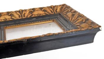 Régi, dekoratív üvegezett képkeret, kissé sérült, látható méret: 14,5x11 cm, teljes: 26,5x23,5 cm