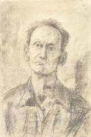 Szalay Pál (1953-2015), 2 db mű: Fekvő női akt és férfi portré. Szén, papír. Jelzés nélkül. Hátoldal...