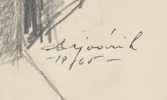 Ujváry Lajos (1925-2006): Női akt, 1965. Ceruza, papír, jelzett. Kartonra kasírozva. 43×25 cm