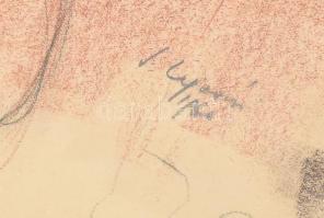 Ujváry Lajos (1925-2006): Női portré. Vöröskréta, papír, jelzett. Sarkaiban kissé sérült. 61×43 cm