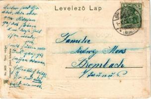 1907 Nagykőrös, városháza és református templom, magyar címer, Geszner Jenő kiadása. Art Nouveau, do...