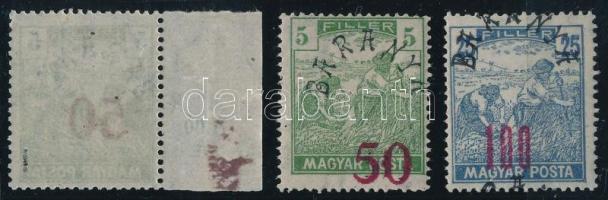 Baranya II. 1919 Magyar Posta 2 db 50/5f + 100/25f eltolódott felülnyomással, Bodor vizsgálójellel