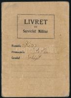 1928 Román katonai szolgálati könyv Kiss István (Stefan) részére, fényképes, több bejegyzéssel / Livret de Serviciul Militar / Romanian military service booklet, with photo and several entries