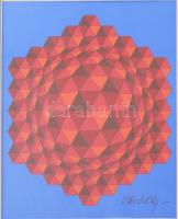 Victor Vasarely (1908-1997): Phila-rouge, 1977. Szitanyomat, papír. Jelzett. Megjelent 200 példányban. Üvegezett fakeretben. 22,5x19 cm / Victor Vasarely (1908-1997): Phila-rouge, 1977. Serigraphy on paper. Signed. Framed. 22,5x19 cm.