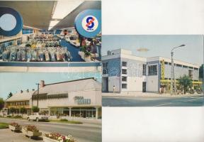 5 db MODERN magyar retro város képeslap a 60-as 70-es évekből: üzletek, áruházak. Képzőművészeti Alap / 5 modern Hungarian town-view postcards from the 60's and the 70's