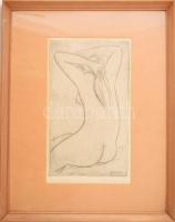 Borsos Miklós (1906-1990): Fésülködő (női hátakt). Rézkarc, papír, jelzett. Üvegezett fakeretben, 29...