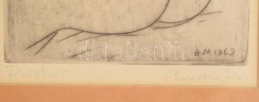 Borsos Miklós (1906-1990): Fésülködő (női hátakt). Rézkarc, papír, jelzett. Üvegezett fakeretben, 29...