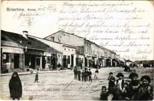 1915 Bolekhiv, Bolechów; Rynek. Naklad. Fotografa Filipa Pragera / street, shops (worn corners)