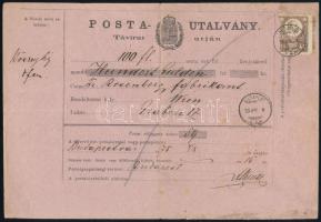 1875 Réznyomat 15kr elfogazva, távirati postautalványon, "BUDAPEST / VÁR" - Bécs, hibátlan, kiállítási darab