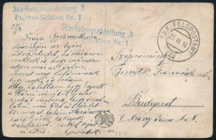 1916 Tábori posta képeslap "Starkstromabteilung 3. Elektro.Sektion Nr. 1." + "FP 223"