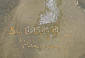 Segesdi Bori: Fodros zöld kínálótál. Jelzett, hibátlan 19 cm