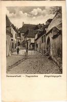 1918 Nagyszeben, Hermannstadt, Sibiu; Fingerlingsgasse. Jos. Drotleff Nr. 61. / utca / street (vágott / cut)