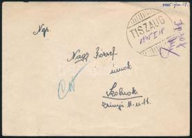 1945. jan. 18. Levél 30f készpénzes bérmentesítéssel, "TISZAUG" postamesteri bélyegzéssel Szolnokra