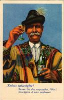 Kedves egészségére! Magyar bor reklámlap, folklór. Klösz György és Fia / Hungarian wine advertisement propaganda, folklore s: Pálinkás Gy. (EK)