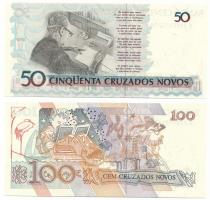 Brazília DN(1990) 50CN fekete "50 Cruzeiros" felülbélyegzéssel + 100CN fekete "100 Cr...
